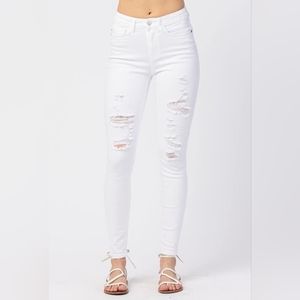 Judy Blue Distressed White Skinny Jeans